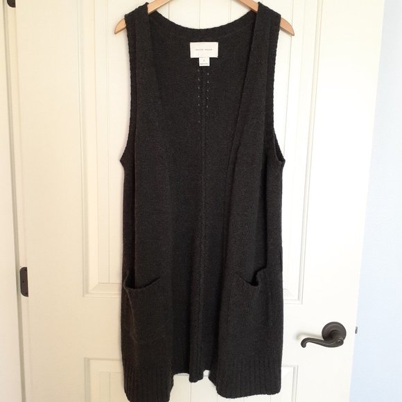 Brochu Walker Cashmere Sweater Vest/Sleeveless Open Cardigan Gray Size L - Picture 1 of 15
